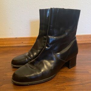 Vintage Genuine Black Leather Mid-Calf Dress Boots Dark Academia Goth Women 8